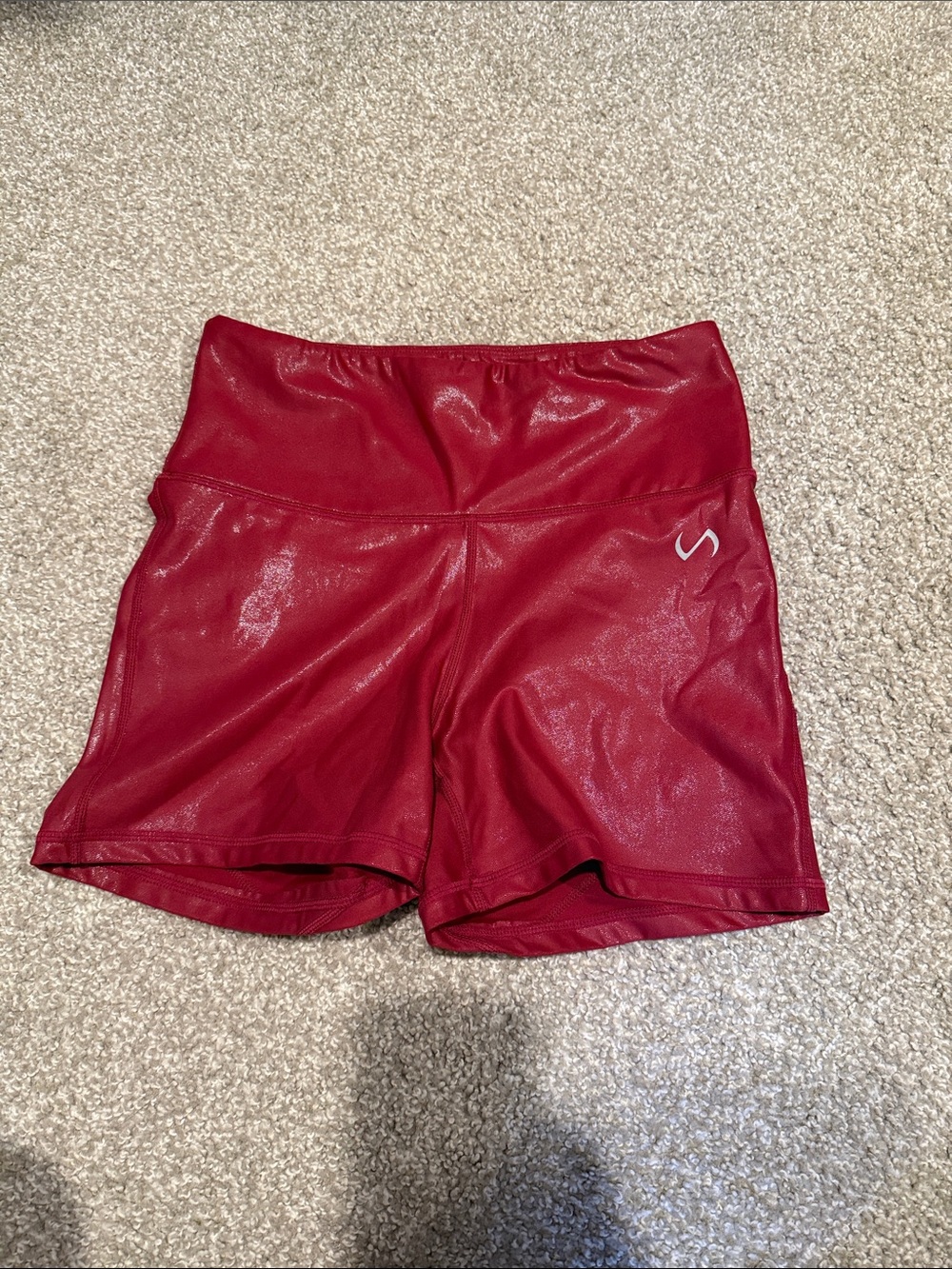 Red High-Rise Athletic Shorts with Subtle Logo